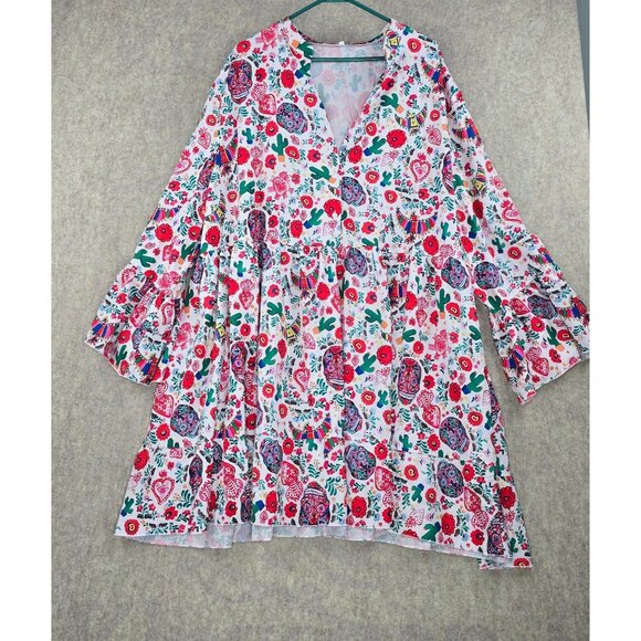 No details listed on tag Tops - Boho Womens Loose Swing Dress Multicolor Floral Print 6XL Polyester V-Neck